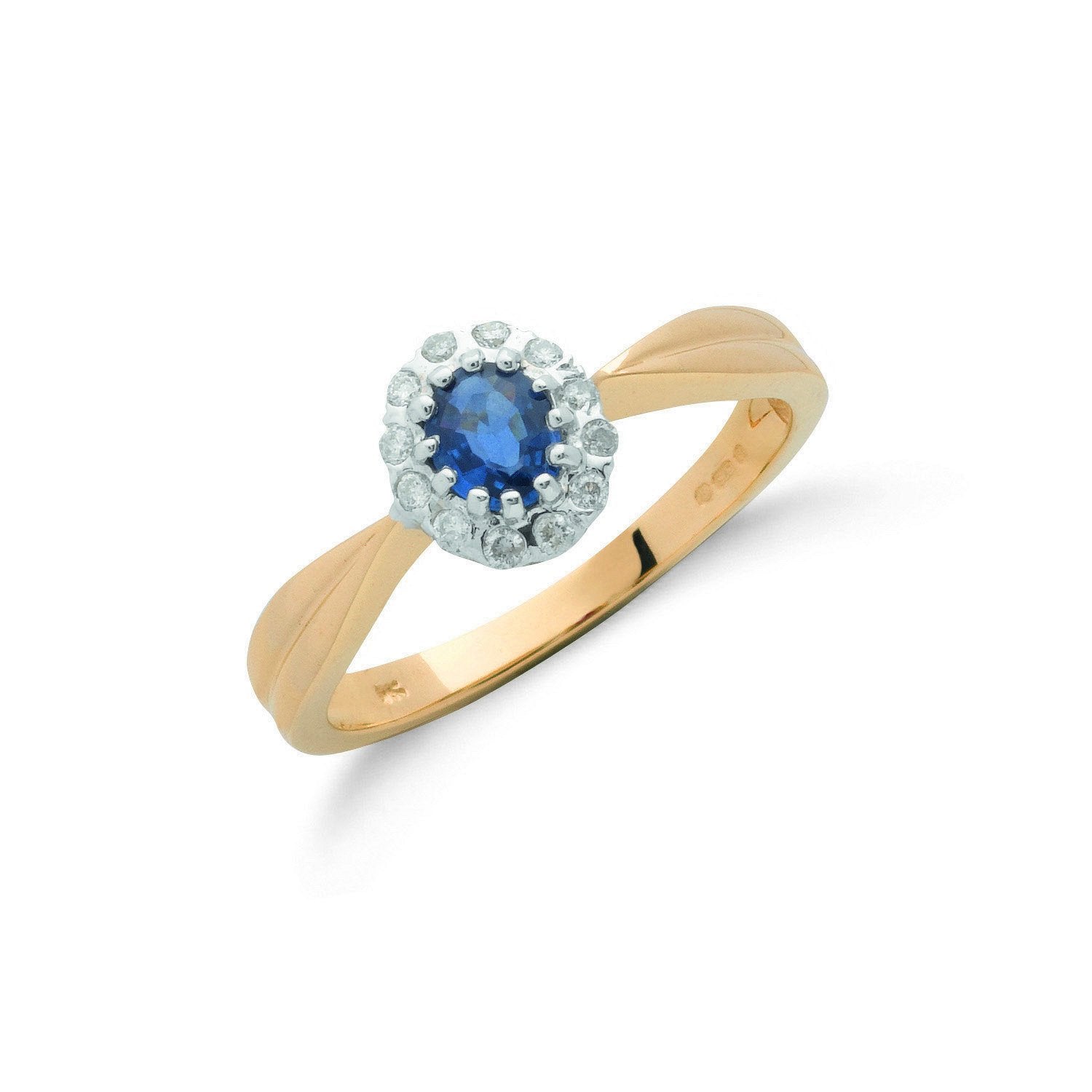 9ct Yellow Gold 0.10ct Diamond & 0.50ct Sapphire Cluster Ring - Fine Ring - Certified Authent – Luxury Jewellery by Im